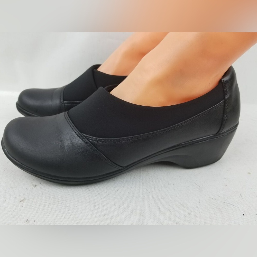 Clarks Channing Enna Women's Black Leather Slip On Shoes Size 7 (New)